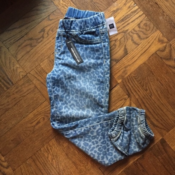 GAP Girls Cheetah Leopard Jean Denim Joggers Anima - Picture 3 of 5